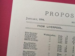 WHITE STAR LINE PROPOSED SAILINGS LIVERPOOL & YORK JANUARY 1894. 3