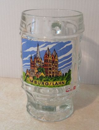 Rare Limburg/lahn Beer Stein Clear Glass Old Mug Germany France Castle Club 63