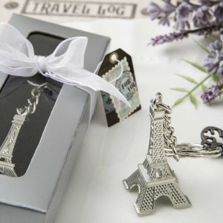 Paris France Eiffel Tower Silver Metal Keychain Key Ring