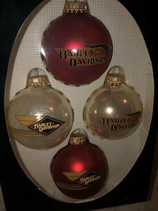 2004 Harley Davidson Set Of 4 Glass Ball Christmas Ornaments