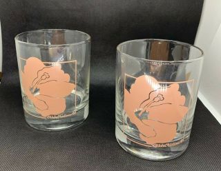 2 Libbey Aloha Airlines Glass Pink Hibiscus Drinkware Tumbler Drinking Glasses