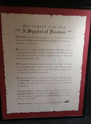 Southwest Airlines Swa,  A Symbol Of Freedom Document,  Scroll Framed Hanging Euc