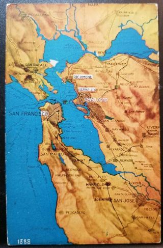 1909 California,  San Francisco & Bay Area Contour Map Vintage Postcard