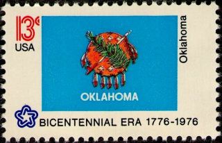 1976 13¢ Oklahoma Flag Stamp Us Usa American State Flags Bicentennial 1678
