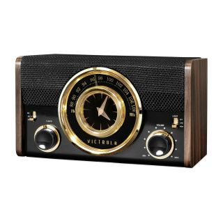 Victrola Mid - Century Modern Retro Clock Radio Bluetooth Speaker In Espresso