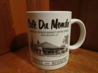 Cafe Du Monde 12oz Coffee Mug Orleans French Quarter Market Stand Brown Logo