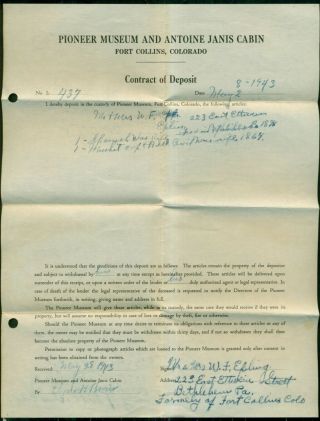 1943 Fort Collins,  Co - Pioneer Museum & Antoine Janis Cabin Civil War Rifles Loan