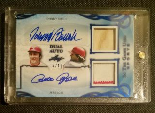 Johnny Bench Pete Rose 2019 Leaf In The Game Autograph Dual Relic 5/15 Auto