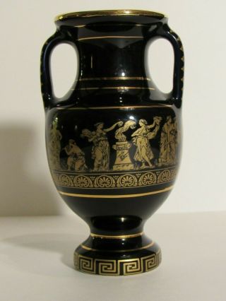 Ke Greek 5 " Vase Black 24k Gold Trim Hand Made In Greece