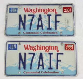 Washington State License Plate Set Pair Centennial - Amateur Ham Radio Call Sign 2