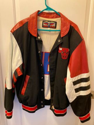 Vintage Chicago Bulls Nba Jordan Era Leather Jacket J.  H.  Jeff Hamilton Size Large