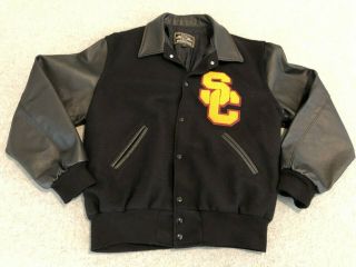 Holloway Usc Trojans Varsity Letterman Wool Leather Jacket Large Sewn