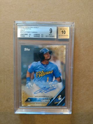 2016 Topps Pro Debut Gold Auto Gleyber Torres Rc Autograph Rookie /50 - Bgs 9
