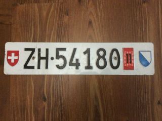 Swiss Switzerland License Plate - Zh Cantone Zurich Zh 54180