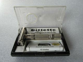 Vintage 1959 Gillette Fat Boy Adjustable Safety Razor E1 With Case