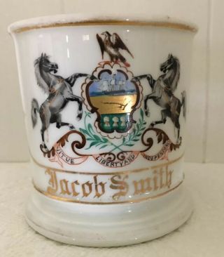 Antique Vintage Personalized Shaving Mug Pennsylvania State Coat Of Arms & Motto