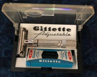 Vintage 1959 Gillette " Fatboy " 195 Adjustable Safety Razor With Case E - 3