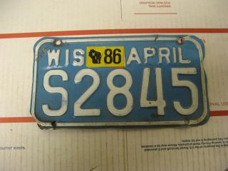 1986 86 Wisconsin Wi License Plate S2845 Motorcycle