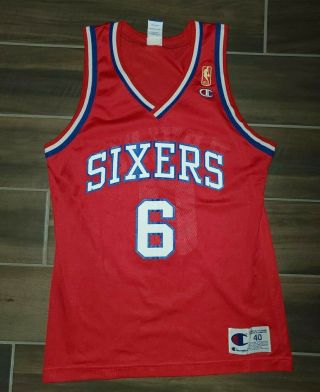 Julius Erving Philadelphia 76ers Sixers Champion Nba Jersey Gold Logo Size 40