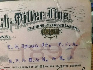 1896 Beach & Miller Line St.  Johns River Steamers Pass (possible print error?) 3