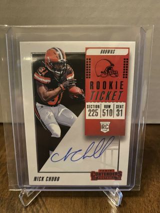 Nick Chubb 2018 Panini Contenders Rookie Ticket On Card Autograph Sp Browns