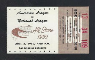 1959 Baseball All Star Game Ticket Stub @ Los Angeles - Drysdale - Mickey Mantle