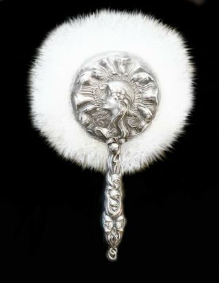 Art Nouveau Unger Bros.  Repousse Sterling Holder For Hand Mirror