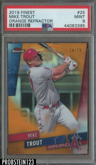 2019 Topps Finest Orange Refractor Mike Trout Angels 20/25 Psa 9