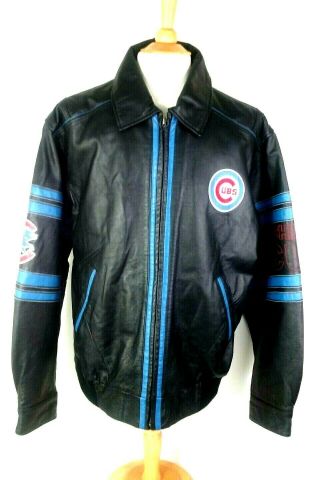 Chicago Cubs Mens Leather Jacket Sz Xl Black Full Zip Embroidered Mlb