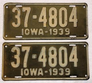 1939 Green County Iowa Automobile License Plate Pair