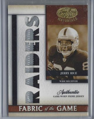 2008 Leaf Certified Fabric Of The Game Raiders Jerry Rice Game - Worn Jersey /10