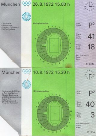 1972 Munich Olympic Opening & Closing Ceremony Tickets / Germany