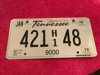 Vintage Tennessee Tn License Plate Tag 9000 Jan 2016 421 H1 48
