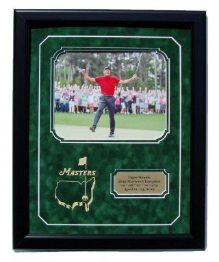 Tiger Woods 2019 Masters Champion Framed 8x10 Photo W Engraved Masters Logo & Np