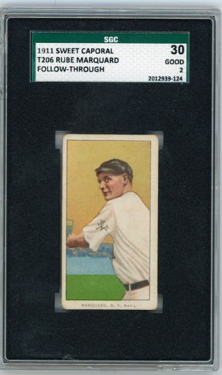 T206 Sweet Caporal Rube Marquard Throwing Sgc Good 2