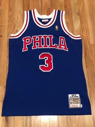 100 Authentic Allen Iverson Mitchell Ness 96 97 Sixers Jersey Size 44 (l)
