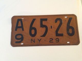 Good Vintage 1929 York State License Plate (a9 65 - 26) Ny 29