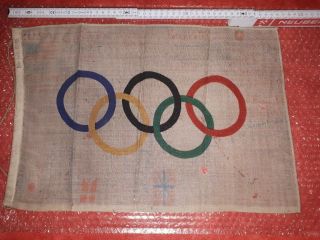 Multi - Signed Small Flag Of The Summer Olympic Games Berlin 1936 Canoein