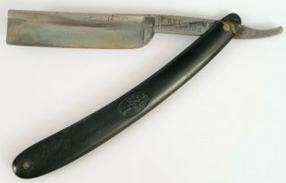 Vintage H Boker Red Injun Straight Shaving Razor No 102 Black Handle Blade