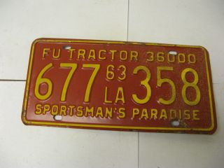 1963 63 Louisiana La License Plate 677 358 Fu Tractor 36000
