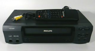 Philips Vrb411at22 Vhs Hq 4 Head Vcr Player With Remote & Audio Cables -