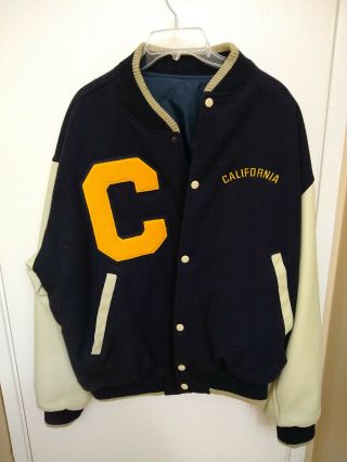 Cal Bears Varsity Letterman Wool Leather Jacket Sewn Logo