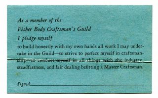 FISHER BODY CRAFTSMAN ' S GUILD MEMBERSHIP CARD - circa 1935 - DESIGN CONTEST 2