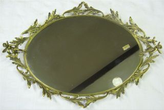 24k Gold Plated Large 20.  5 " Hollywood Regency Vanity,  Etc.  Mirror Tray W/cupids