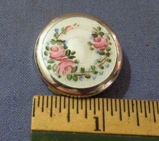 Vintage Sterling Silver With Enamel Pill Box With Hand Painted Pink Roses