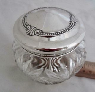 Antq Gorham Silver Sterling 27g Lid,  Rd Cut Crystal Vanity Dresser Jar 3 " T X 4 "