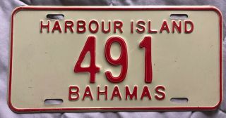 Bahamas Harbour Island License Plate Low Number 491 Red On White