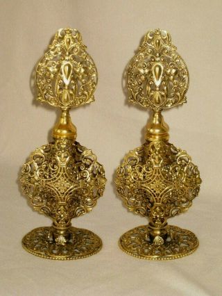 Set Of 2 Vtg Ornate Filigree Gold Ormolu Glass Dauber Perfume Bottle Stylebuilt?