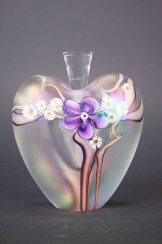 Signed Joseph Morel Zellique Studio Art Glass Heart Perfume Bottle