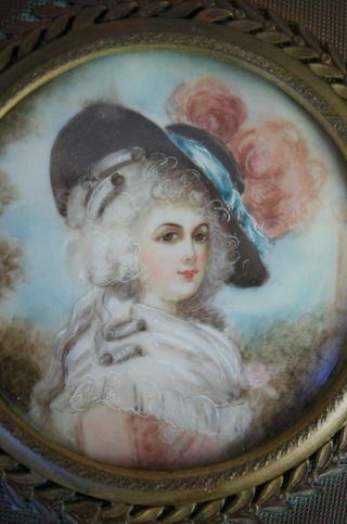19th c French Gilt Bronze Lady ' s Vanity Hand Mirror Handpainted Porcelain Insert 3